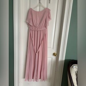 Double V-Neck Floor-Length Bridesmaid Dress with Short Sleeve Size M NEW